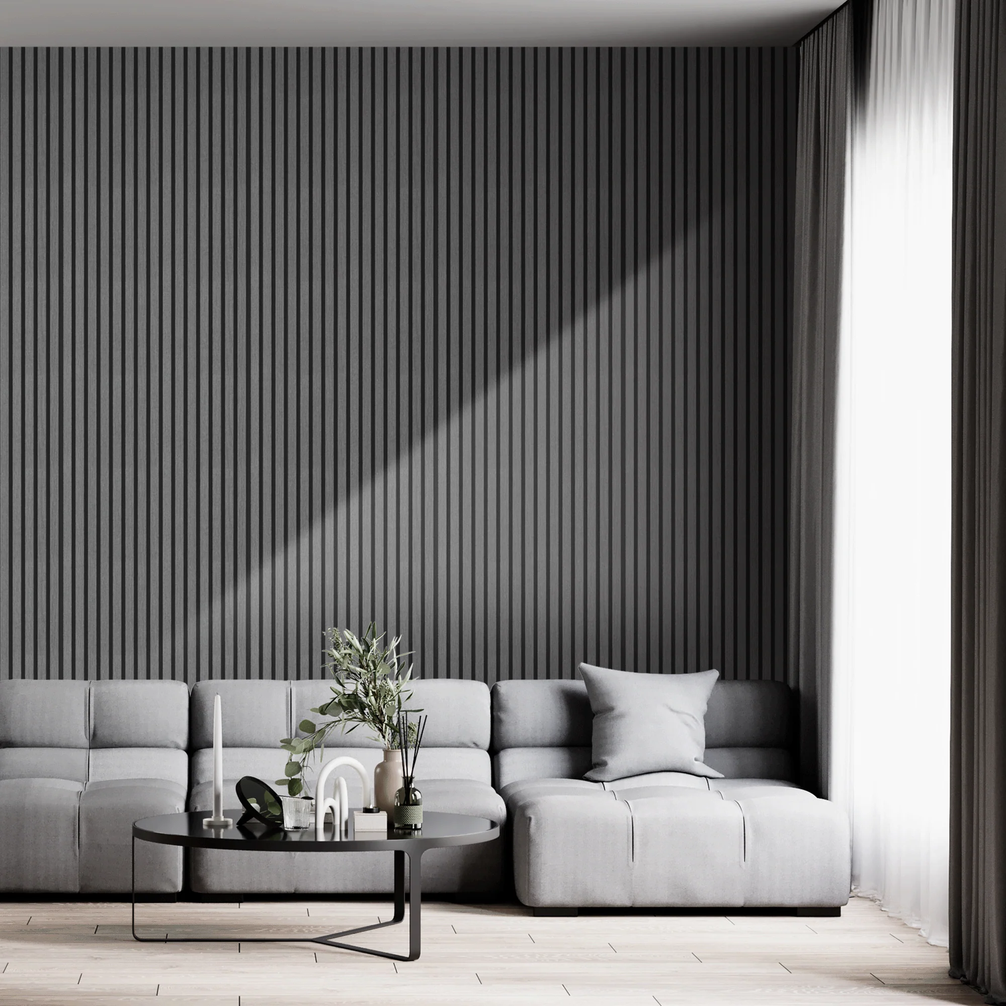 Akoestisch Wandpaneel Grijs Eiken - 260x60cm - Image 6